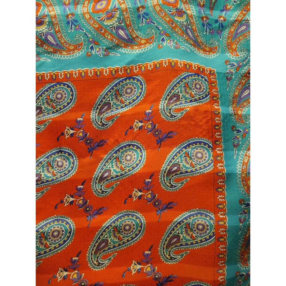 Vibrant Paisley Scarf 100% Polyester Italian 30x30 Floral Teal Red Vtg Grandma